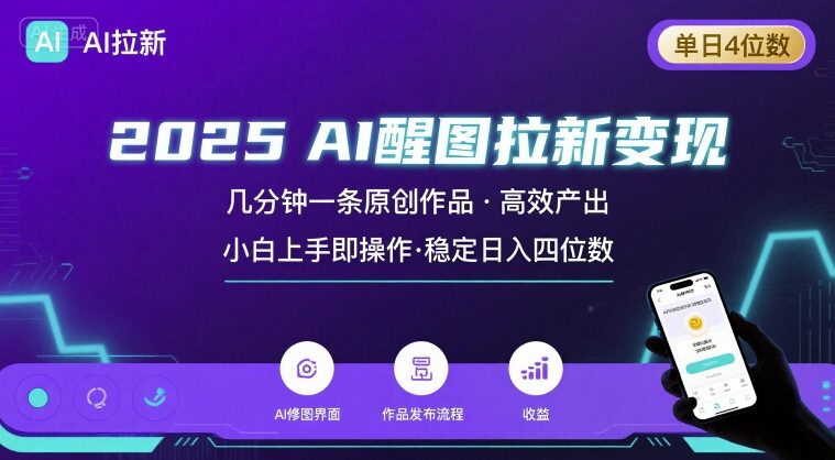 2025最强AI醒图拉新，几分钟一条原创作品，单日收入4位数，小白也能上手操作-小言网创资源站