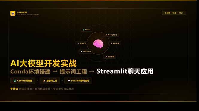 AI大模型开发实战：Conda环境搭建→提示词工程→Streamlit聊天应用，零基础到项目落地-小言网创资源站