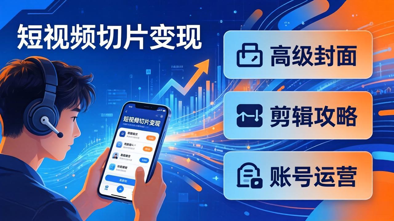短视频切片变现速成班2.0：高级封面+剪辑攻略+账号运营，0基础小白快速入局副业-小言网创资源站