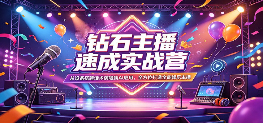 钻石主播速成实战营：从设备搭建话术演唱到AI应用，全方位打造全能娱乐主播-小言网创资源站