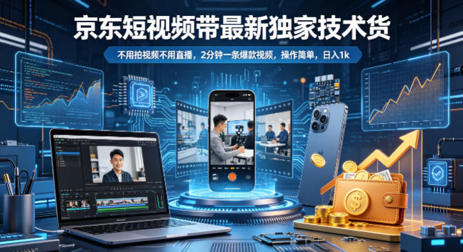 京东短视频带货最新独家技术，不用拍视频不用直播，2分钟一条爆款视频，操作简单，日入1k+【揭秘】-小言网创资源站