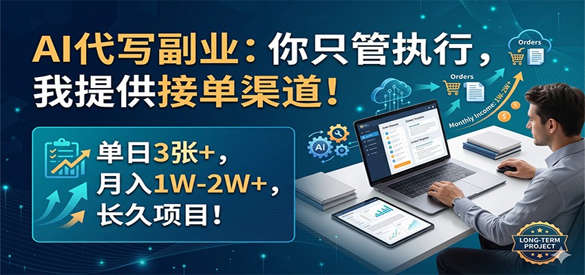AI代写副业：你只管执行，我提供接单渠道！单日3张+，月入1W-2W+，长久项目-小言网创资源站