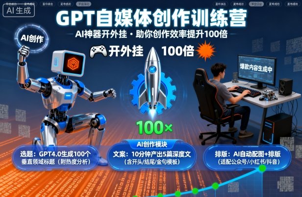 GPT自媒体创作训练营：AI神器开外挂，助你创作效率提升100倍-小言网创资源站