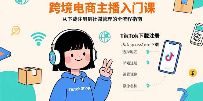 跨境电商主播入门课，TikTok下载注册，支付工具配置，社媒账号管理全流程-小言网创资源站