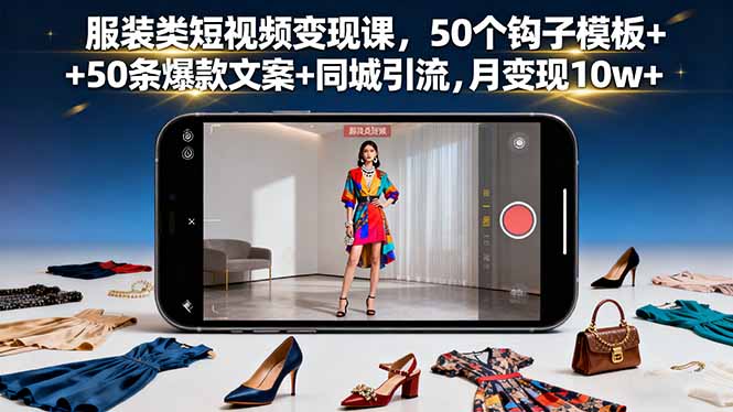 服装类短视频变现课，50个钩子模板+50条爆款文案+同城引流，月变现10w+-小言网创资源站
