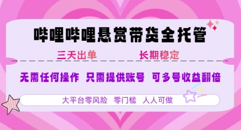 B站悬赏带货全托管，自测稳定，只需提供账号，无需基础，小白宝妈轻松上手，单日稳定3张【揭秘】-小言网创资源站