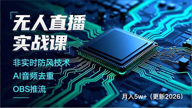 无人直播实战课，非实时防风技术、AI音频去重、OBS推流，建立技术壁垒，月入5w+(更新2026-小言网创资源站