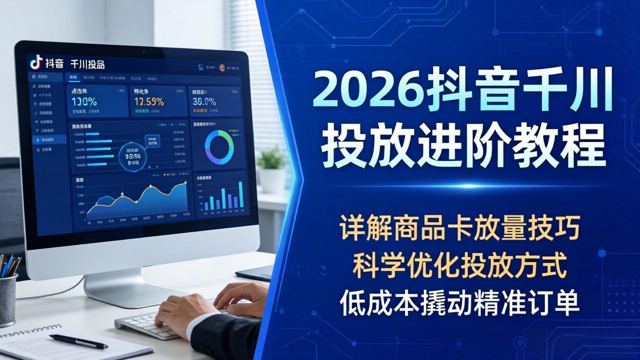 2026抖音千川投放进阶教程，详解商品卡放量技巧，科学优化投放方式，低成本撬动精准订单-小言网创资源站