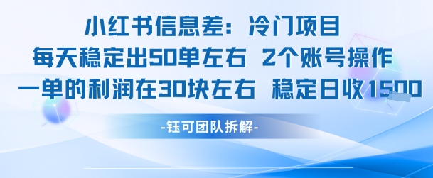 小红书信息差冷门项目一单利润30块每天稳定1.5k左右2个账号操作-小言网创资源站