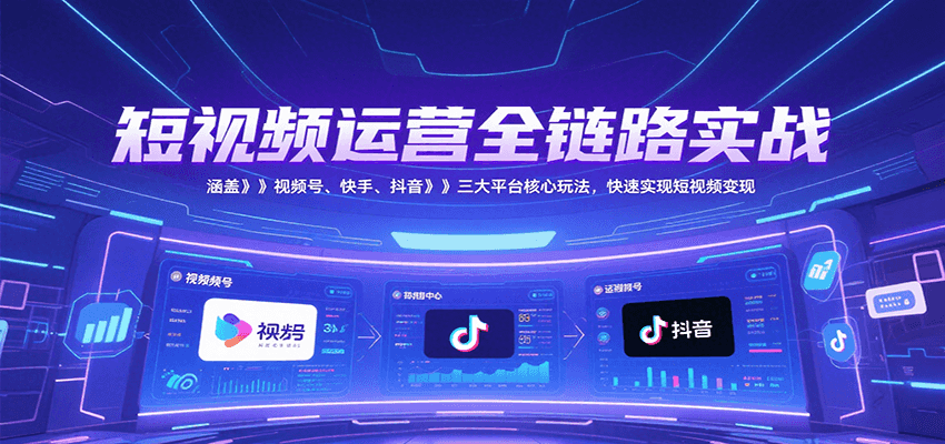 短视频运营全链路实战，涵盖视频号、快手、抖音三大平台核心玩法，快速实现变现！-小言网创资源站