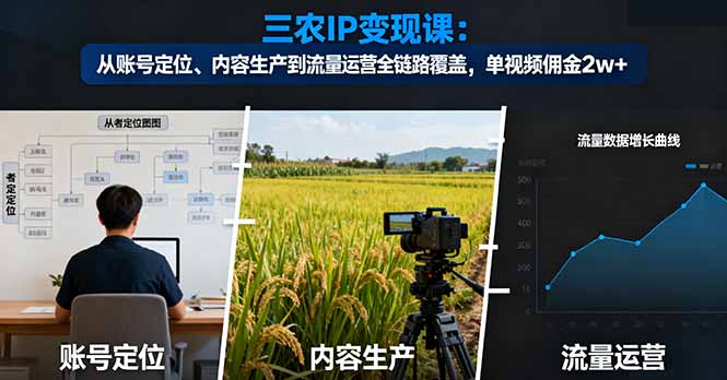 三农IP变现课：从账号定位、内容生产到流量运营全链路覆盖，单视频佣金2w+-小言网创资源站