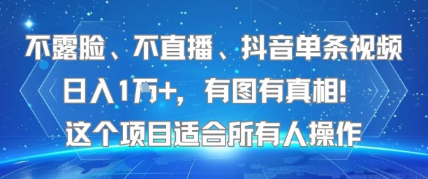 不露脸、不直播、抖音单条视频日入1W+，有图有真相！这个项目适合所有人操作-小言网创资源站