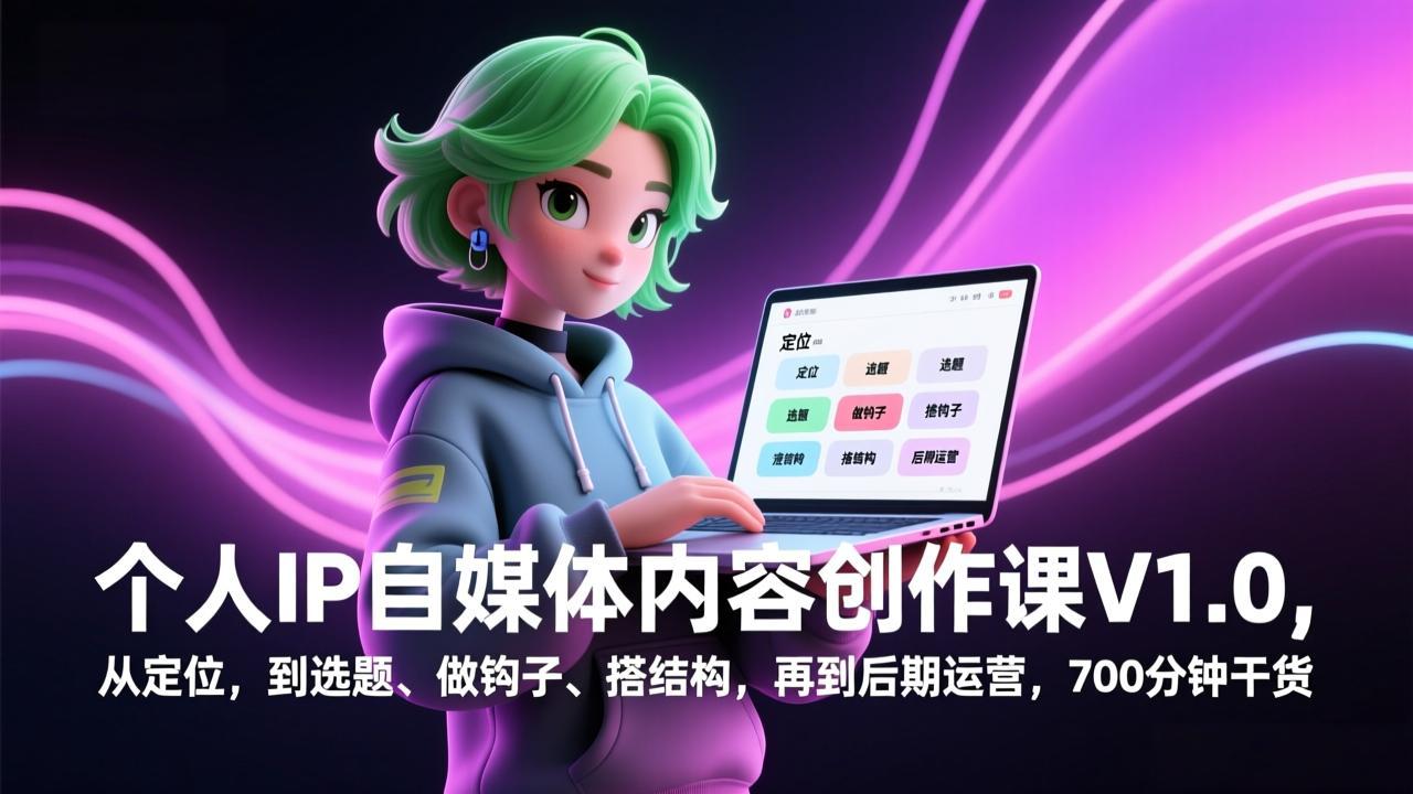 个人IP自媒体内容创作课V1.0，从定位，到选题、做钩子、搭结构，再到后期运营，700分钟干货-小言网创资源站