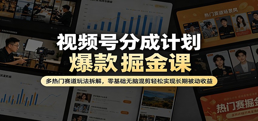 视频号分成计划爆款掘金课：多热门赛道玩法拆解，零基础无脑混剪轻松实现长期被动收益-小言网创资源站
