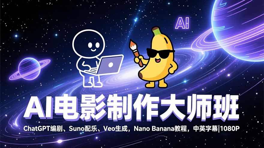 AI电影制作大师班：ChatGPT编剧、Suno配乐、Veo生成，Nano Banana教程，中英字幕|1080P-小言网创资源站