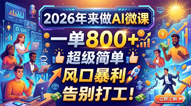 2026年来做AI微课，一单800+，超级简单，风口暴利，告别打工！-小言网创资源站
