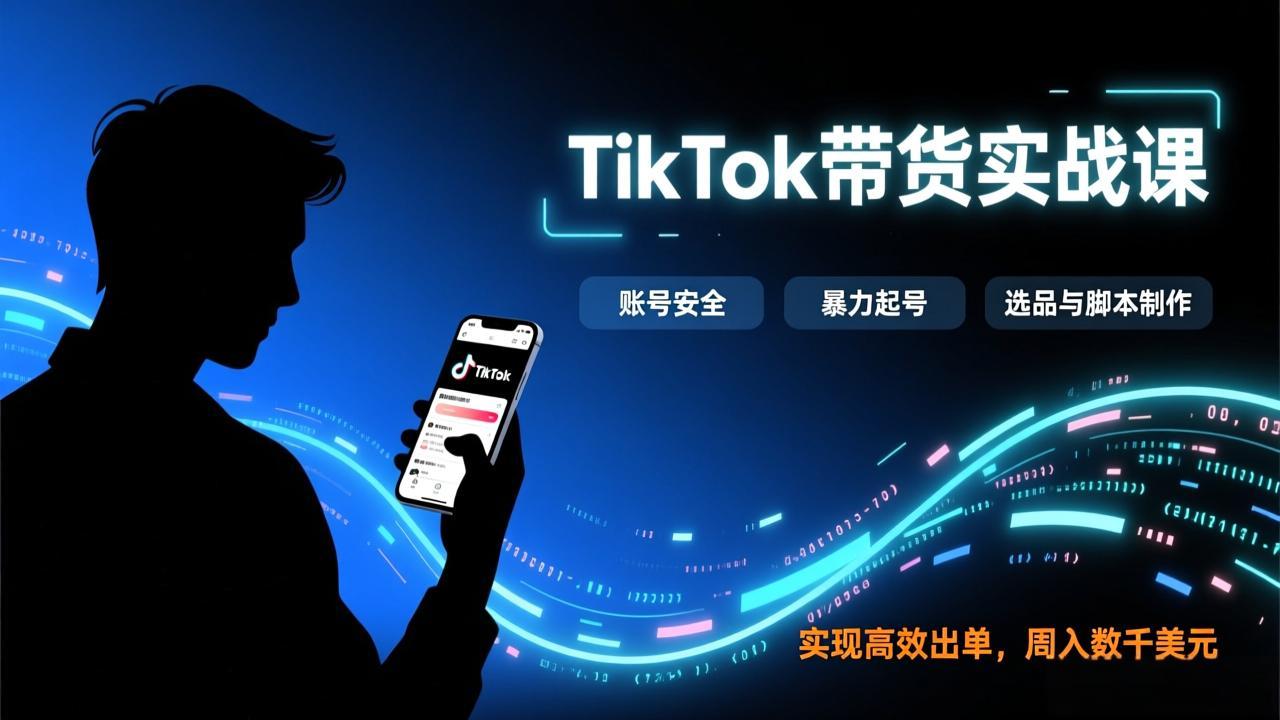 TikTok带货实战课，涵盖账号安全、暴力起号、选品与脚本制作，实现高效出单，周入数千美元-小言网创资源站