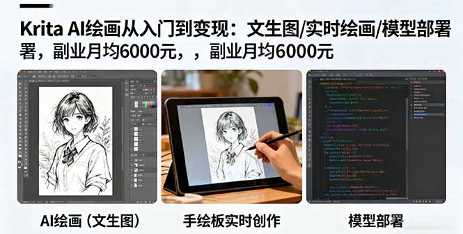Krita AI绘画从入门到变现：文生图/实时绘画/模型部署，副业月均6000元-小言网创资源站