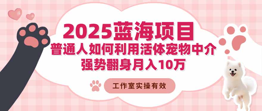 2025蓝海项目：普通人如何利用活体宠物中介，强势翻身月入10万-小言网创资源站