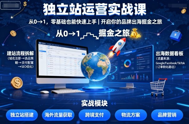 独立站运营实战课，从0到1，零基础也能快速上手，开启你的品牌出海掘金之旅-小言网创资源站