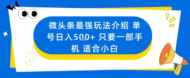 微头条最强玩法介绍一个号日入5张+只要一部手机适合小白-小言网创资源站