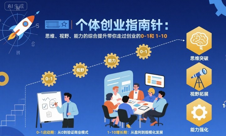 个体创业指南针，思维、视野、能力的综合提升带你走过创业的0-1和1-10【音频】-小言网创资源站
