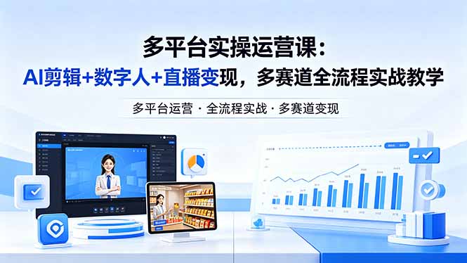 某团队多平台实操运营课-更新26年4月20：AI剪辑+数字人+直播变现，多赛道全流程实战教学-小言网创资源站