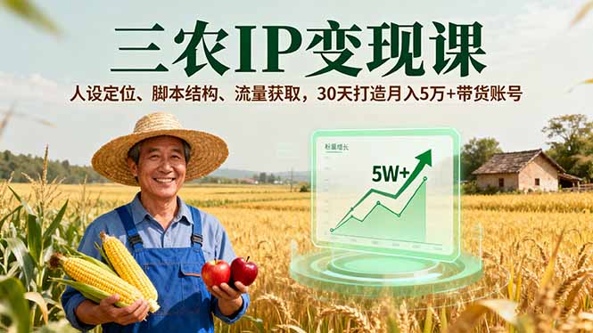 三农IP变现课，人设定位、脚本结构、流量获取，30天打造月入5万+带货账号-小言网创资源站
