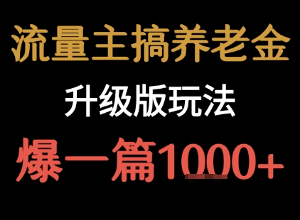 流量主之养老金升级版玩法 爆一篇收益1k+-小言网创资源站