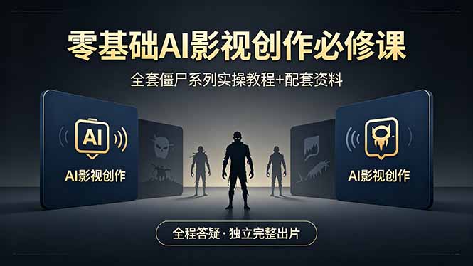 零基础AI影视创作必修课，全套僵尸系列实操教程加配套资料，全程答疑带你独立完整出片-小言网创资源站