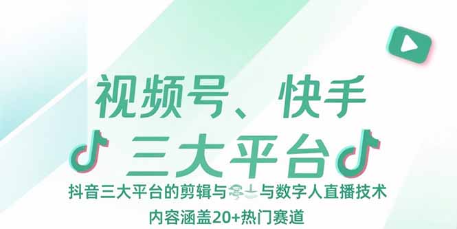 视频号、快手、抖音三大平台的剪辑与数字人直播技术，内容涵盖20+热门赛道-小言网创资源站