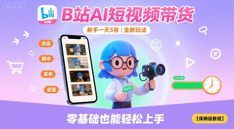 B站AI短视频带货，新手一天5张，全新玩法【保姆级教程】-小言网创资源站