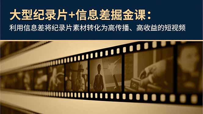 大型纪录片+信息差掘金课：利用信息差将纪录片素材转化为高传播、高收益的短视频-小言网创资源站