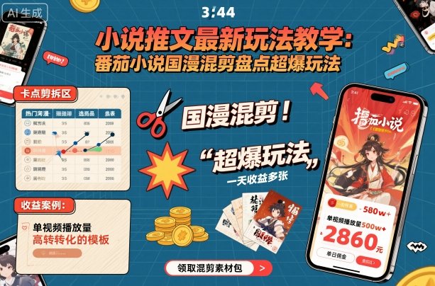 小说推文最新玩法教学，番茄小说国漫混剪盘点超爆玩法，全程干货，一天收益多张-小言网创资源站