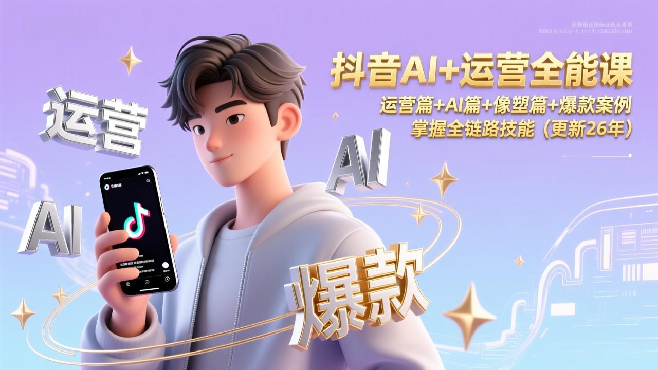 抖音AI+运营全能课，运营篇+AI篇+像塑篇+爆款案例，掌握全链路技能(更新26年-小言网创资源站