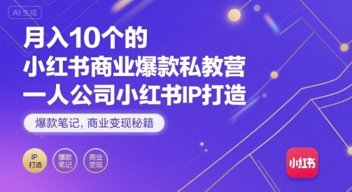 月入10个的小红书商业爆款私教营，一人公司小红书IP打造，爆款笔记，商业变现秘籍-小言网创资源站