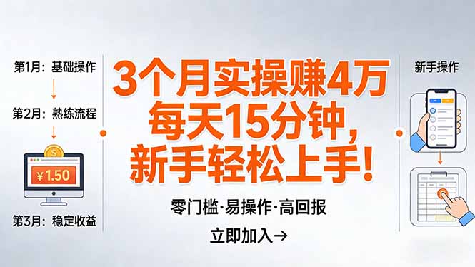 我3 个月实操赚了 4 万 ，每天操作15分钟，新手也能轻松上手！-小言网创资源站