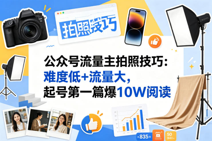 公众号流量主之拍照技巧赛道，难度低+流量大，起号第一篇就爆了10w阅读-小言网创资源站