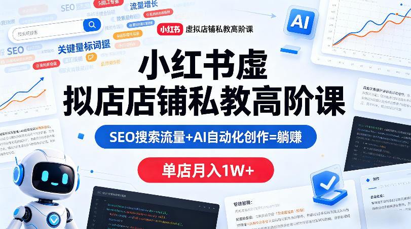 小红书虚拟店铺私教高阶课，SEO搜索流量+AI自动化创作=躺賺，单店月入1W+-小言网创资源站