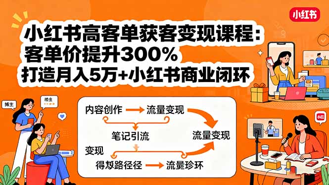 小红书高客单获客变现课程：客单价提升300%，打造月入10万+小红书商业闭环-小言网创资源站