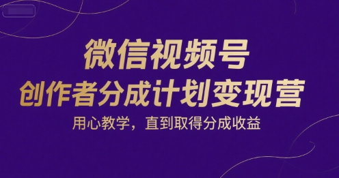 微信视频号创作者分成计划变现营，用心教学，直到取得分成收益-小言网创资源站