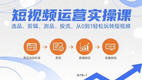 短视频运营实操课，选品、剪辑、测品、投流，从0到1轻松玩转短视频-小言网创资源站