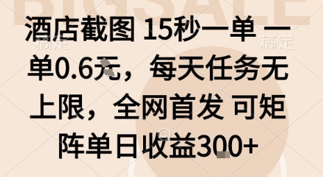 酒店截图15秒一单，一单0.6米，每天任务无上限，全网首发可矩阵单日收益3张【揭秘】-小言网创资源站