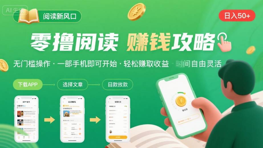 零撸阅读新风口，无门槛轻松挣，一部手机，日入 50-3张【揭秘】-小言网创资源站