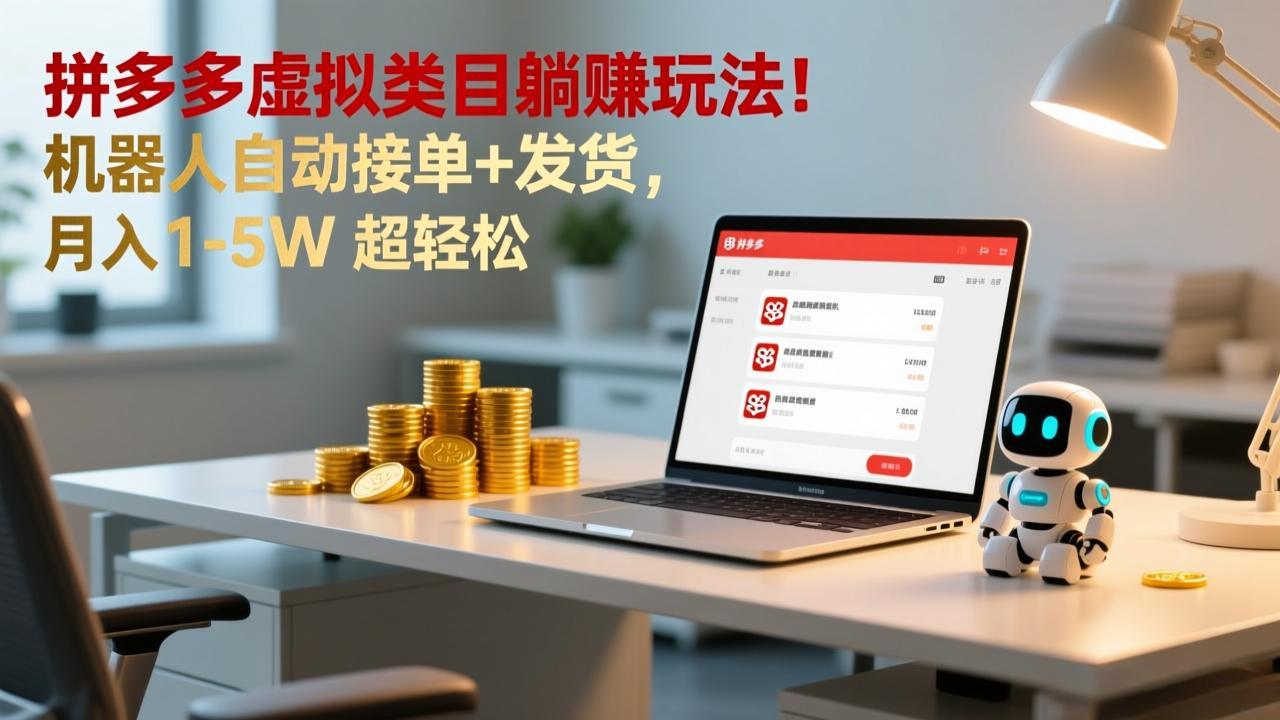多多虚拟类目躺赚玩法！机器人自动接单+发货，月入 1-5W 超轻松-小言网创资源站