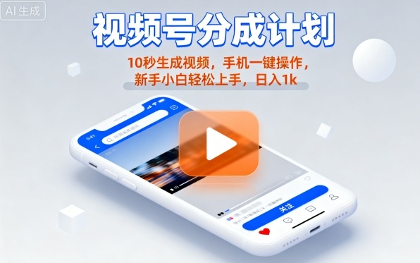 视频号分成计划懒人玩法，10秒生成视频，手机一键操作，新手小白轻松上手，日入1K【揭秘】-小言网创资源站