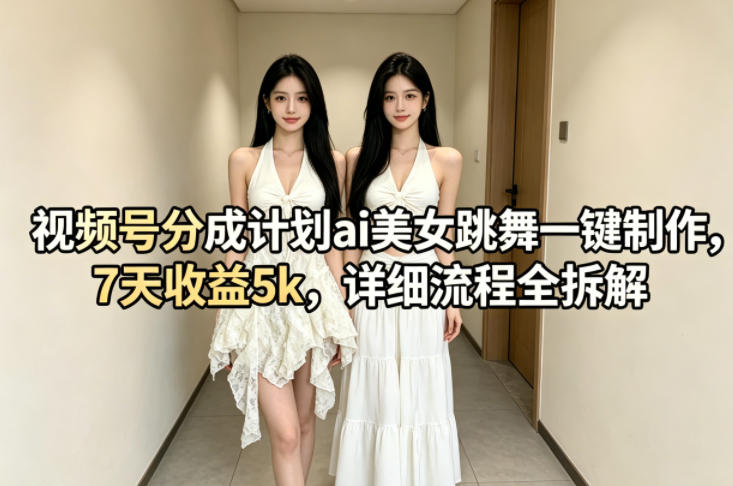 视频号分成计划ai美女跳舞一键制作，7天收益5k，详细流程全拆解-小言网创资源站
