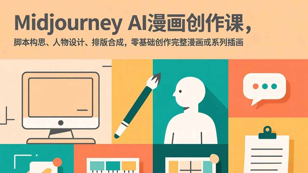 Midjourney AI漫画创作课，脚本构思、人物设计、排版合成，零基础创作完整漫画或系列插画-小言网创资源站