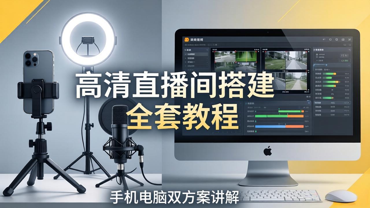 高清直播间搭建全套教程，手机电脑双方案讲解，设备选型调试多机位实操教学-小言网创资源站