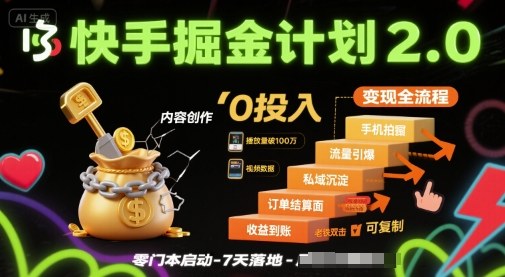 快手掘金计划2.0，快手电商变现全流程，简单可复制，0投入-小言网创资源站